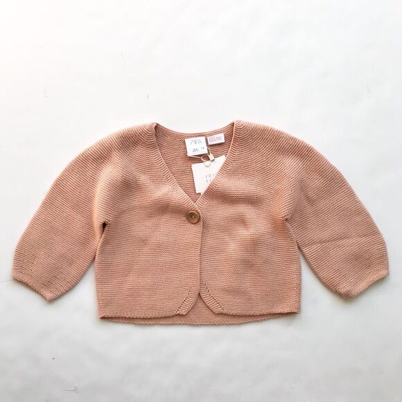 Zara NWT blush knit single button cardigan 6-9 months - Picture 1 of 5